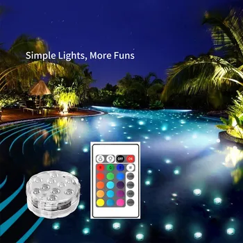 10 светодиодов RGB Погружной светильник Подводный светодиодный для наружной вазы, аквариума, пруда, дискотеки, свадебной вечеринки, ночника, освещения бассейна