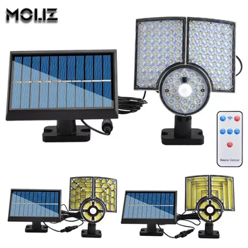 112LED Солнечные настенные светильники на солнечной батарее, уличная лампа на солнечной батарее, датчик движения, дистанционное управление, уличное прожекторное освещение для сада, гаража