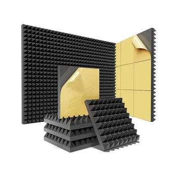 12 Упаковок пирамидальных звукоизоляционных пенопластовых панелей с самоклеющимися акустическими пенопластовыми панелями высокой плотности 12x12x2 дюйма (черные)