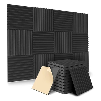 12 Упаковок самоклеящихся акустических панелей, звукоизоляционных пенопластовых панелей, стеновых панелей с высокой плотностью звукоизоляции для дома (черный)
