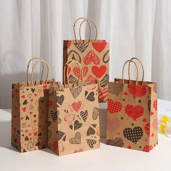 12шт подарочных пакетов из крафт-бумаги для оформления дня Святого Валентина на свадьбу, день рождения, подарочную упаковку, декор для Рождественского душа ребенка.