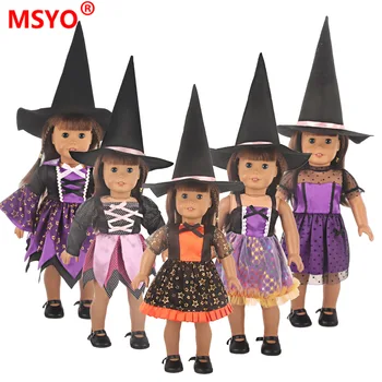 18-дюймовая американская кукла Одежда для девочек Платье для Хэллоуина Шляпа Ведьмы Twinset Костюм для Хэллоуина Reborn Детские игрушки Подходят для подарка куклам для мальчиков 43 см