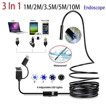 2 М 7 ММ Эндоскопическая Камера USB Type C Мобильный Зонд Бороскоп Инспекционный Эндоскопический Для Android Смартфонов Для Автомобилей Эндоскопическая Камера