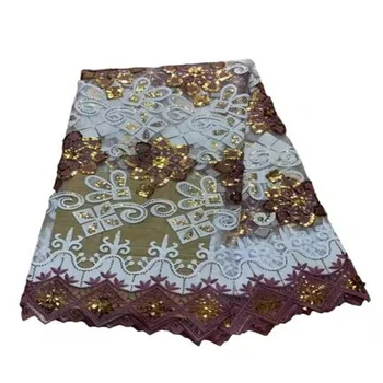 2023 Высококачественная африканская кружевная ткань с вышивкой пайетками, материал для свадебного платья в Нигерийском стиле, французский тюль, кружевная ткань 5 ярдов
