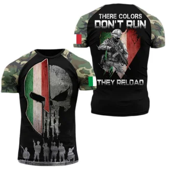 2023 Летняя мужская камуфляжная футболка в стиле военной бригады, футболка с 3D-принтом, одежда с флагом Италии, топы с круглым вырезом оверсайз