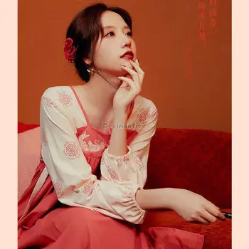 2023 модальная хлопчатобумажная длинная ночная рубашка женская домашняя одежда в китайском стиле с длинным рукавом новая китайская пижама hanfu в древнем стиле s312