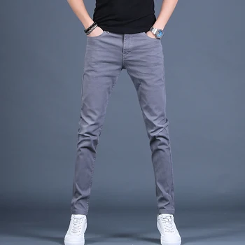 2023 Новые хлопковые джинсы Slim Fit, мужские однотонные повседневные брюки, уличные брюки из эластичного денима