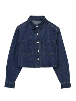 2023 Осенняя новая женская джинсовая куртка с длинными рукавами и лацканами, однобортная ретро Маленькая ароматная синяя джинсовая куртка