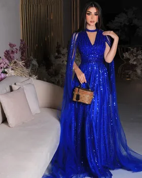 2023 Последние выпускные платья Royal Blue с V образным вырезом, расшитые блестками и бисером, платья для вечеринок длиной до пола с открытой спиной, платье для официальных мероприятий