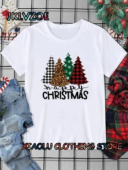2023 Хлопчатобумажная футболка с коротким рукавом с принтом Веселой Рождественской елки для мужчин, повседневная Модная уличная одежда, Летняя футболка оверсайз