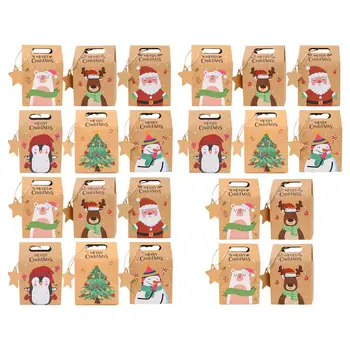 24 Штуки рождественских пакетов из крафт-бумаги с именными бирками Коробка для упаковки конфет для фестиваля Рождественская вечеринка День рождения Праздничное печенье