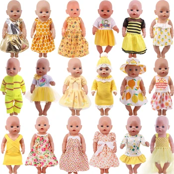 25 Стилей Желтой Юбки, Кукольная Одежда Для Новорожденного Ребенка 43 см и 18-дюймовой Американской Куклы, Платье Для Девочек, Аксессуары Для Игрушек Нашего Поколения