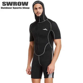 3 мм неопреновый водолазный костюм, мужской костюм для плавания с коротким рукавом и капюшоном, Передняя молния, костюм для серфинга, подводная охота, теплый костюм для подводного плавания