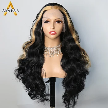 30-дюймовый Блондинистый Черный синтетический парик 13x4 на кружеве, свободная волна, Бесклеевой косплей, Высокотемпературные парики для женщин 180%