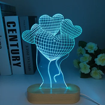 3D светодиодный ночник Креативная настольная прикроватная лампа Романтический воздушный шар Love light Украшение для дома для детей Деревянная детская лампа Ночной подарок