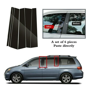6шт черных наклеек на оконные стойки, наклейки для отделки дверей, подходят для Honda Odyssey 2005-2010, декоративная полоса, автомобильные аксессуары