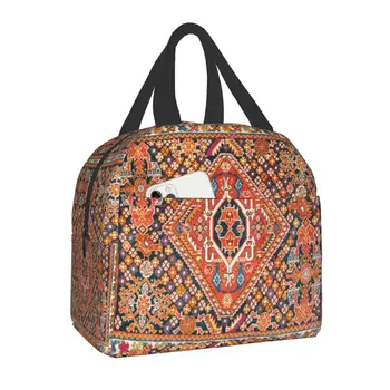 Fiambrera con estampado Kilim turco Tribal persa antigua, bolsa de almuerzo con aislamiento geométrico bohemio, enfriador cálido