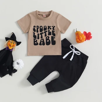 FOCUSNORM 2 шт., комплекты одежды для Хэллоуина для маленьких мальчиков от 0 до 3 лет, Футболка с коротким рукавом и буквенным принтом + брюки