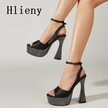Hlieny Модный дизайн с кристаллами, блестящие босоножки с ремешком и пряжкой, женская летняя обувь на платформе, с открытым носком, на высоком каблуке, для вечеринок, Женская обувь