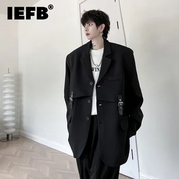 IEFB Мужской костюм в корейском стиле, индивидуальность, дизайн ниши с кожаной пряжкой, Красивый мужской однотонный повседневный блейзер Trend 9C1799