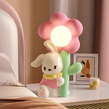 INS Настольная лампа для спальни, современный мультяшный кролик с большим ухом, ночник с цветами для детской комнаты, подарки для мальчиков и девочек, Свадьба