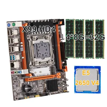 KEYIYOU LGA 2011-3 Kit X99H Материнская Плата D4 SetXeon E5 2650 V4 CPU С 4x8 = 32 ГБ Оперативной Памяти DDR4 ECC REG SSD NVME M.2