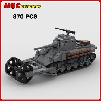MOC Военная Серия M4 Sherman Противоминный Танк Модель DIY Сборка Кирпичей Строительные Блоки Мальчики Головоломка Игрушка Малыш Рождественский Творческий Подарок