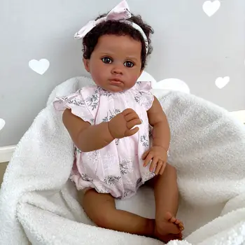 NPK 24-дюймовая темно-коричневая кожа, Возрожденная кукла для малышей, мягкая ткань, укоренившиеся волосы на теле, высококачественная кукла с ручной росписью, реальное изображение