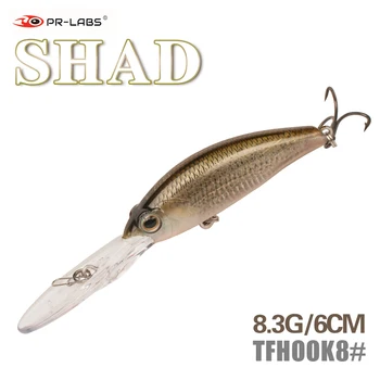 PR-LABS Predator Shad 6 см, приманка для гольяна весом 8,3 г, глубокое погружение, длина 3-4 метра, жесткие приманки для форели, препятствующие подвешиванию дна
