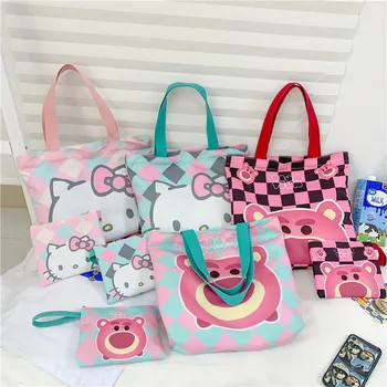 Sanrio Cartoon Cute Hello Kitty Cat Цветовая контрастная сумка-тоут, женская новая текстурная сумка для девочек, сумка через плечо, подарок для девочек