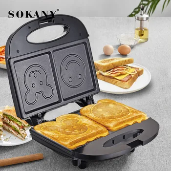 SOKANY128 Домашняя Вафельная машина для сэндвичей с улыбающимся лицом и мультяшным рисунком Для выпечки хлеба, Милая печь для тостов