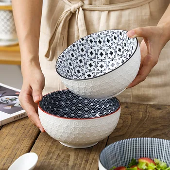 Tigela de cerâmica nórdica, utensílios de mesa criativos, simples, para sala de jantar, decoração instantânea, sopa e macarrão