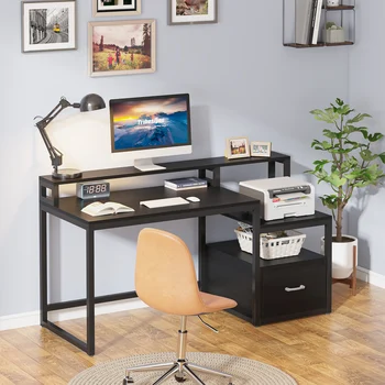 Tribesigns 60-дюймовый Компьютерный стол с Полками для хранения и Картотечным ящиком Большой Домашний Офисный стол с Клеткой Для рабочего стола