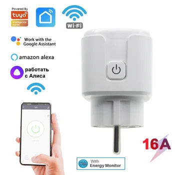 Tuya Smart Wifi Plug EU 16A розетка Монитор питания Функция синхронизации Smart Life APP Control Работает с Alexa Google