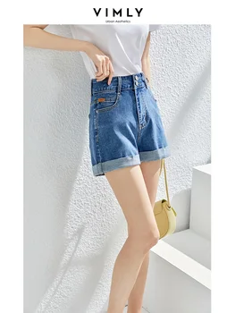Vimly лето Высокая Талия джинсовые шорты для женщин Повседневная уличная 2023 широкий ноги короткие горячие брюки хлопок натяжное джинсы шорты женщины