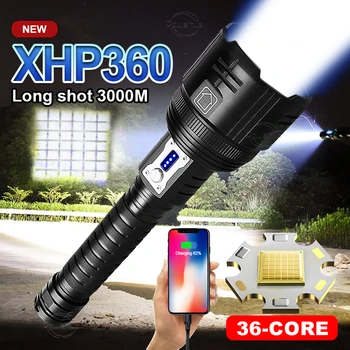 XHP360 Мощный светодиодный фонарик Перезаряжаемый ручной фонарь IPX8 Водонепроницаемые светодиодные фонари высокой мощности 18650 USB Наружный фонарь