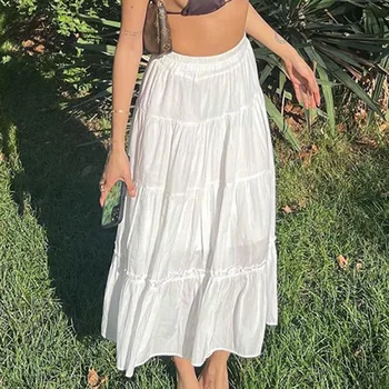 Y2K, белая длинная юбка в стиле пэчворк в богемном стиле, летняя новинка 2023, тонкая и свободная верхняя одежда, универсальная повседневная юбка