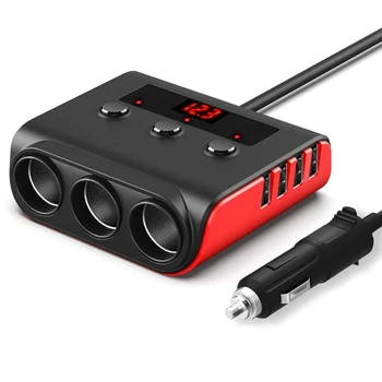 Автомобильная зажигалка TR12 с тройным испарителем и переключателем индикации напряжения, 4 USB-автомобильного прикуривателя, зарядное устройство мощностью 120 Вт, черный + красный