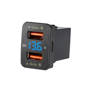 Автомобильное зарядное устройство QC3.0, аксессуары для преобразования с двумя USB для синего света Размер: 33x23 мм D 12 /24V