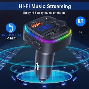 Автомобильный Bluetooth 5,0 FM-Передатчик Аудио Адаптер Mp3-Плеер Динамик Беспроводной Автомобильный Комплект Громкой Связи USB 3.1A Быстрое Зарядное Устройство 12-24 В USB