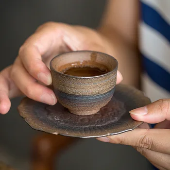 Антикварная чайная чашка из грубой керамики в японском стиле, Керамическая Одинарная Глиняная Чайная чашка, Большой Чайный набор Кунг-фу, Винтажная домашняя Мастер-чашка