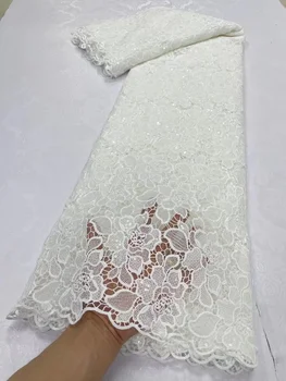 Африканская Гипюровая кружевная ткань 2023 года, 5 Ярдов, Нигерийская Кружевная ткань из белого шнура с пайетками Для пошива женского вечернего платья