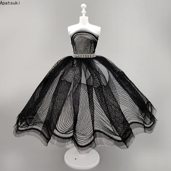 Балетное платье-пачка с черными волнами для кукол Барби, аксессуары для кукол 1/6, одежда для танцев, 3-слойная юбка со стразами, вечернее платье