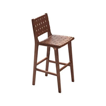 Барные стулья из ротанга в скандинавском стиле из массива дерева, простая барная мебель в стиле ретро, стойка регистрации, Креативные высокие стулья для дома, Современный барный стул со спинкой