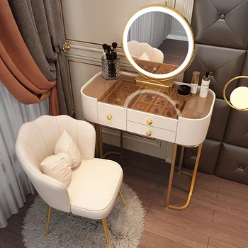 Белое зеркало, Светодиодный Туалетный столик, Ящики из дерева, Многофункциональный туалетный столик для макияжа, Роскошная мебель из Фарфора