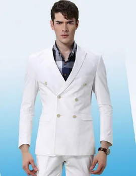 Белые Двубортные Костюмы Модные Мужские Костюмы Высокого Качества Custome Homme Blazer Terno Slim Fit Masculino Красивый (Куртка + брюки)