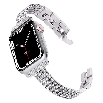 Блестящие Металлические ремешки с бриллиантами для Apple Watch Band 8 7 6 SE 5 3 Женский Ювелирный ремешок для iWatch Ultra 49 мм 41/45 мм 44/40 мм Браслет