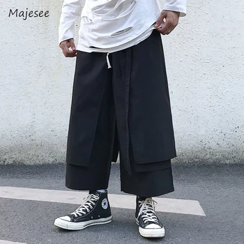 Брюки-карго, мужские брюки-карго, свободные, весна-осень, длина по щиколотку, большие размеры, удобные брюки-кюлоты в японском стиле, Однотонные,