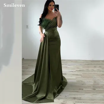 Вечерние платья Саудовской Аравии Smileven Green Вечернее платье из перьев без рукавов с открытыми плечами Платья для официальных мероприятий 2023