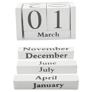 Вечный календарь из винтажного дерева в стиле потертый шик, настольный календарь в деревенском стиле, деревянные квадраты, календарь для домашнего офиса, белый